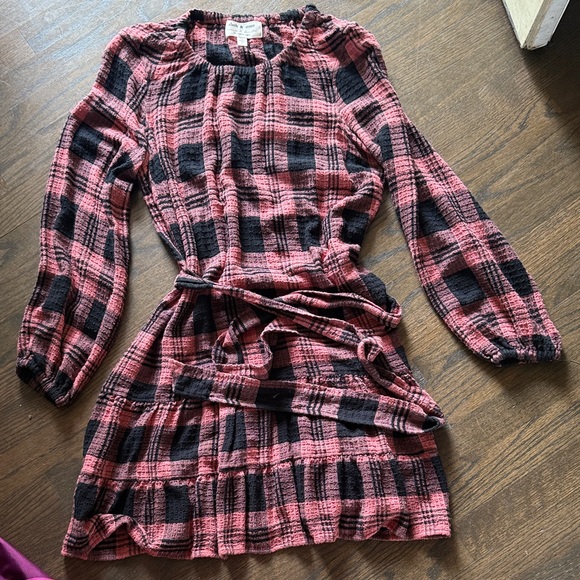 Cloth & Stone Pink and Black Plaid Kids Dress - Picture 1 of 4